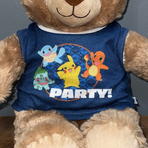 Build-A-Bear Workshop 15” bear stuffed plush with blue Pokémon party shirt - Picture 2 of 10